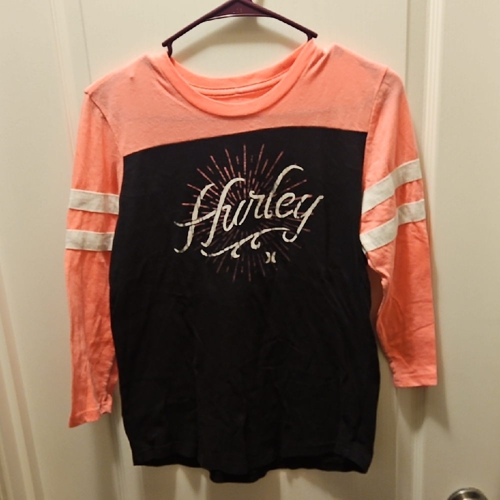 Hurley Kids' Black and Coral Long Sleeve Tee